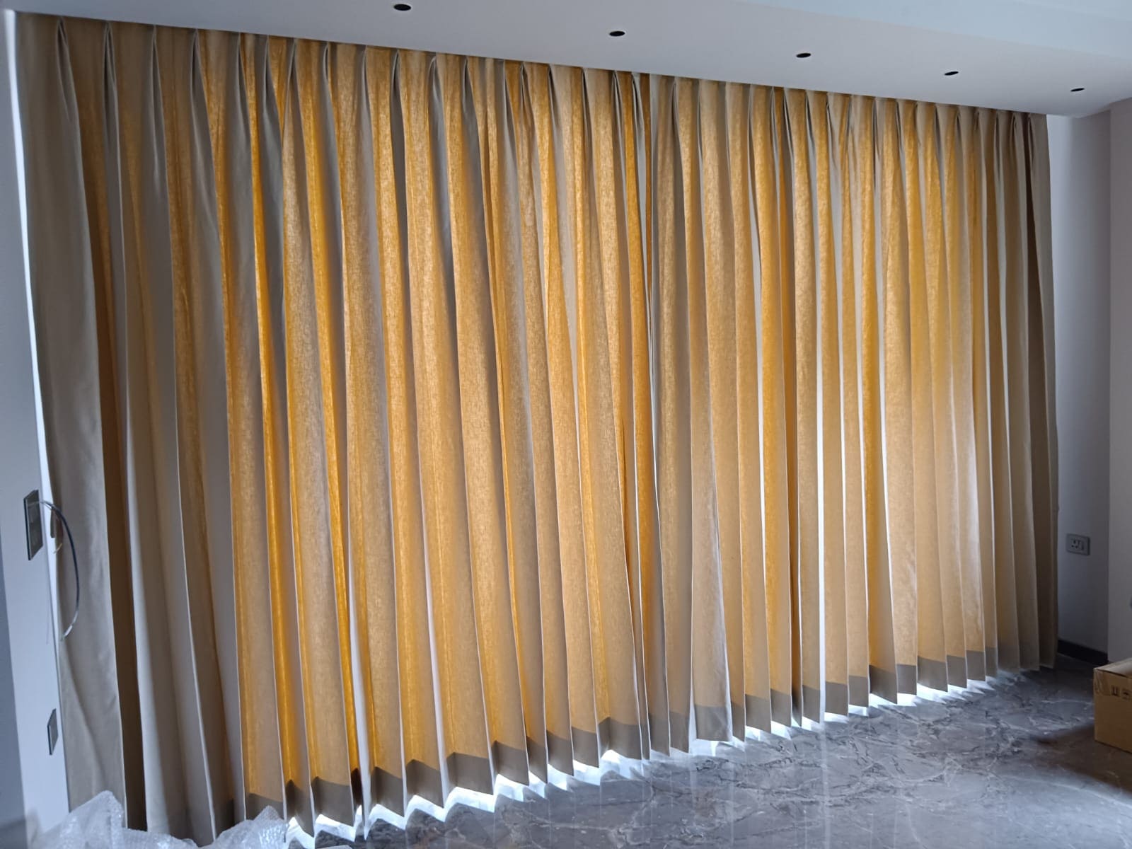 Pinch-Pleat Gold Drapes